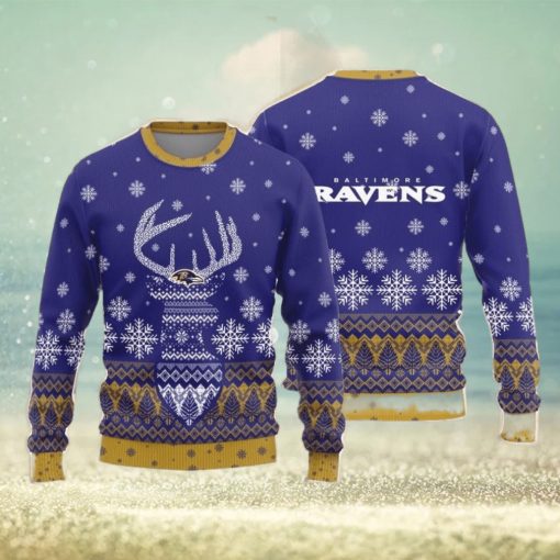 Baltimore Ravens Christmas Big Reindeer Pattern Christmas Gift 3D Ugly Christmas Sweater