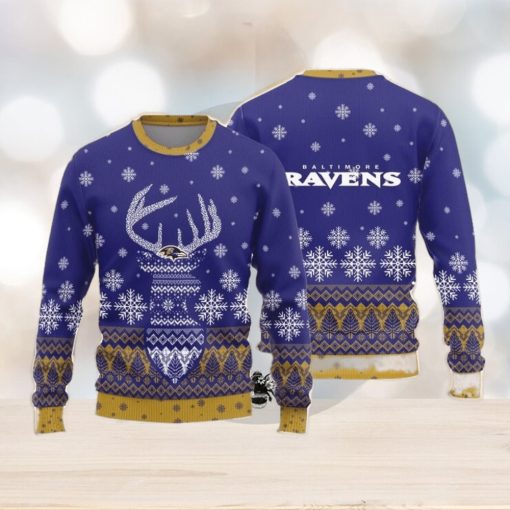 Baltimore Ravens Christmas Big Reindeer Pattern Christmas Gift 3D Ugly Christmas Sweater