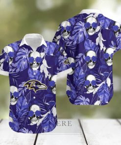 Baltimore Ravens Coconut Leaves Skull With Rose Eyes Hawaiian Shirt Gift For Halloween