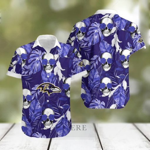 Baltimore Ravens Coconut Leaves Skull With Rose Eyes Hawaiian Shirt Gift For Halloween