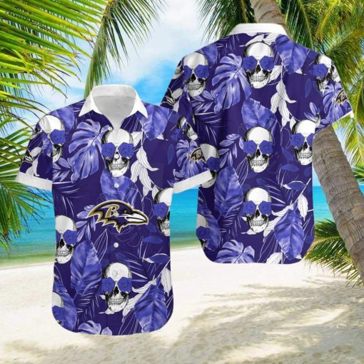 Baltimore Ravens Coconut Leaves Skull With Rose Eyes Hawaiian Shirt Gift For Halloween