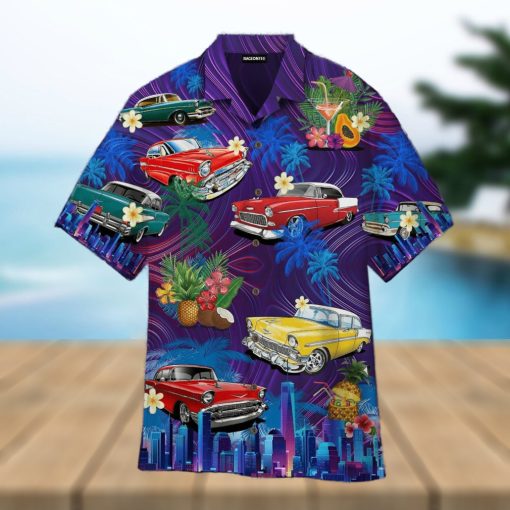 Beach Sunset with Classic Cars Aloha Hawaiian Shirt