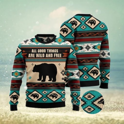 Bear Wild And Free Christmas Gift Ugly Christmas Sweater Xmas Holiday