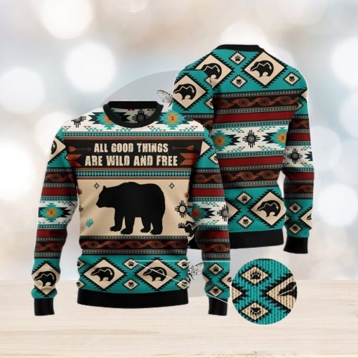 Bear Wild And Free Christmas Gift Ugly Christmas Sweater Xmas Holiday