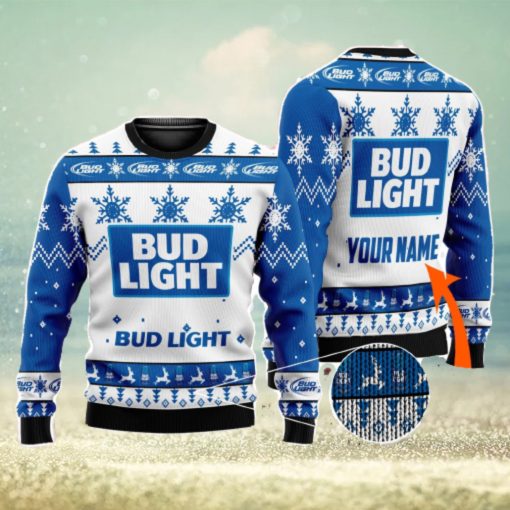 Beer Lover Personalized Name Bud Light Beer 3D All Over Printed Christmas Ugly Sweater Men And Women Gift