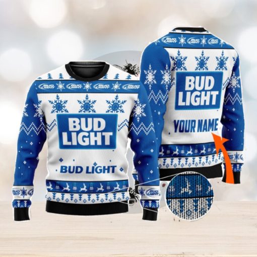 Beer Lover Personalized Name Bud Light Beer 3D All Over Printed Christmas Ugly Sweater Men And Women Gift