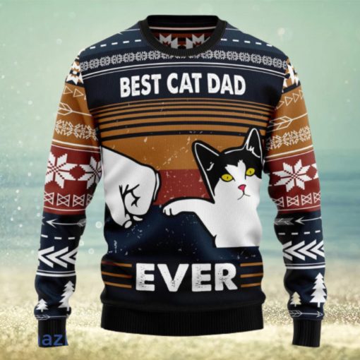 Best Cat Dad Ever Funny Christmas 3D Sweater