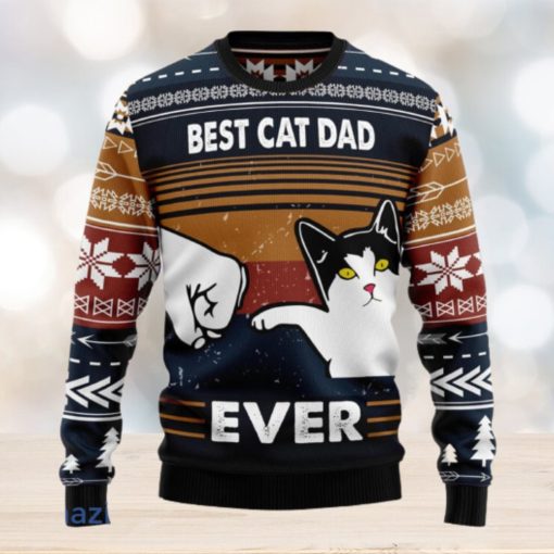 Best Cat Dad Ever Funny Christmas 3D Sweater