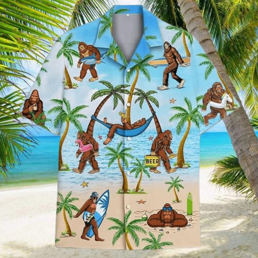 Bigfoot Surfing Hawaiian Shirts for Mens