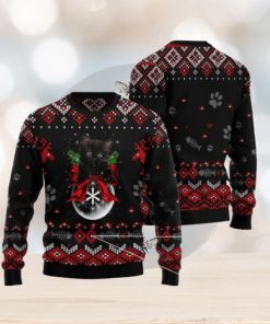 Black Cat Cute Snow Flowers Christmas 3D Sweater