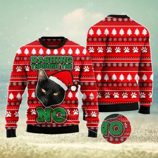 Black Cat Dashing Through the No Ugly Christmas Sweater AOP All Over Printed Sweater