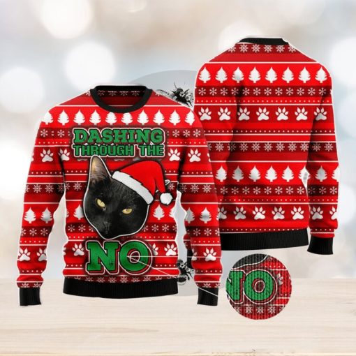 Black Cat Dashing Through the No Ugly Christmas Sweater AOP All Over Printed Sweater