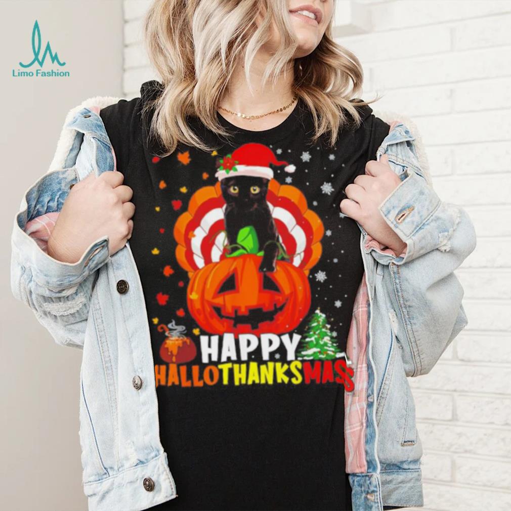 Black Cat Halloween and merry Christmas happy Hallothanksmas shirt Black Cat Halloween and merry Christmas happy Hallothanksmas shirt