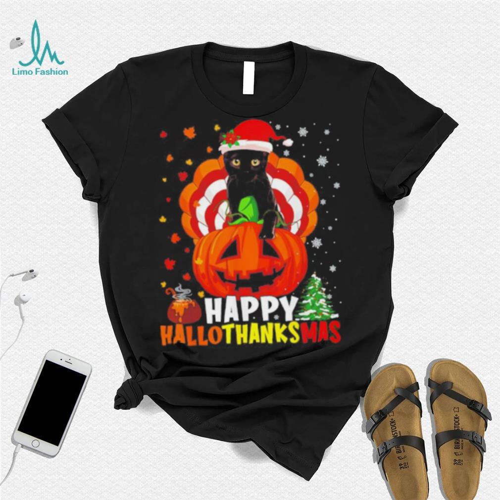 Black Cat Halloween and merry Christmas happy Hallothanksmas shirt Black Cat Halloween and merry Christmas happy Hallothanksmas shirt