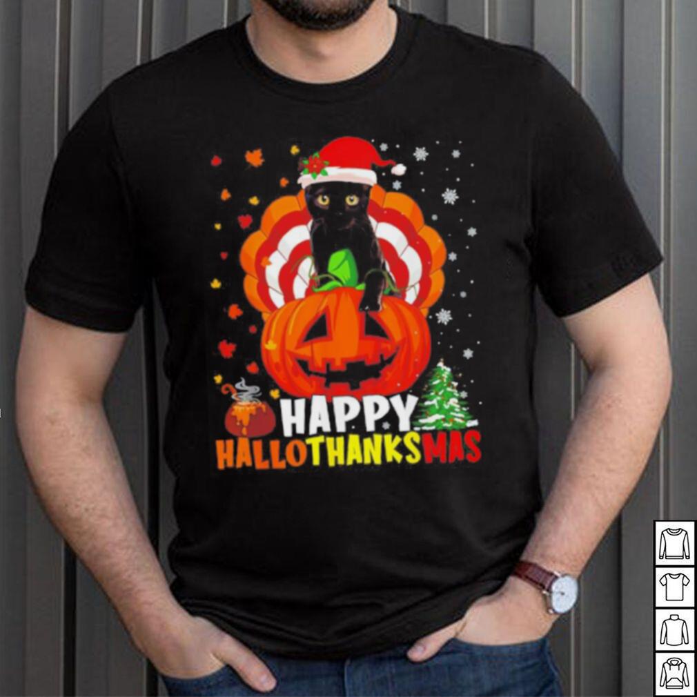 Black Cat Halloween and merry Christmas happy Hallothanksmas shirt Black Cat Halloween and merry Christmas happy Hallothanksmas shirt
