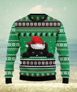 Black Cat Hide Knitting Pattern Green Christmas 3D Sweater