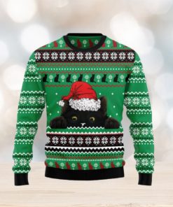 Black Cat Hide Knitting Pattern Green Christmas 3D Sweater