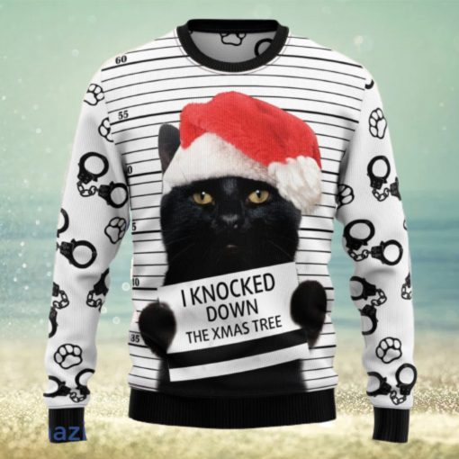 Black Cat Knocked Down The Xmas Tree Funny Christmas 3D Sweater