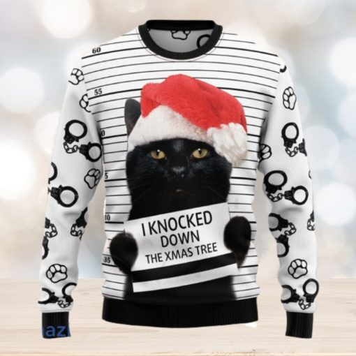 Black Cat Knocked Down The Xmas Tree Funny Christmas 3D Sweater