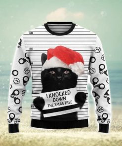 Black Cat Knocked Down Ugly Christmas Sweater 3D Gift Christmas Funny