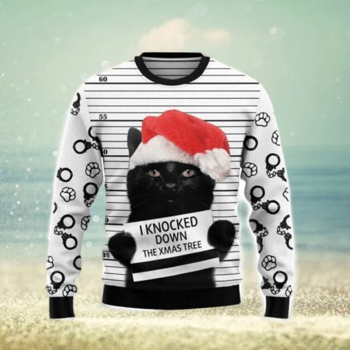 Black Cat Knocked Down Ugly Christmas Sweater 3D Gift Christmas Funny