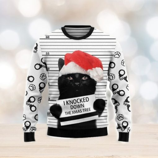 Black Cat Knocked Down Ugly Christmas Sweater 3D Gift Christmas Funny