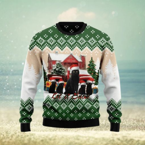 Black Cat Let It Snow Christmas Ugly Christmas Sweater 3D Gift Christmas Funny