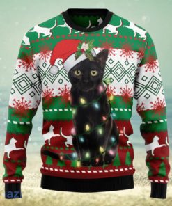 Black Cat Light Christmas Knitting Pattern Christmas 3D Sweater