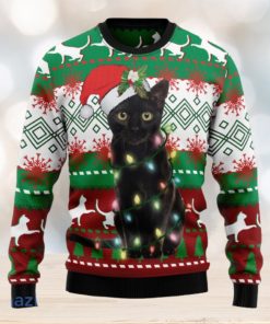 Black Cat Light Christmas Knitting Pattern Christmas 3D Sweater