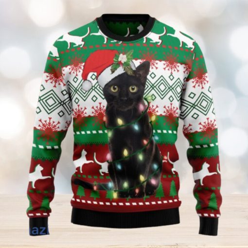 Black Cat Light Christmas Knitting Pattern Christmas 3D Sweater