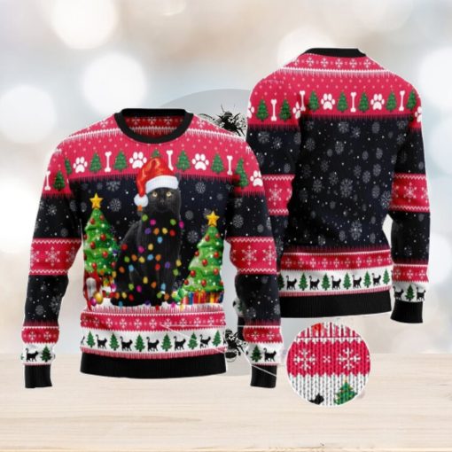 Black Cat Light Ugly Christmas Sweater AOP All Over Printed Sweater