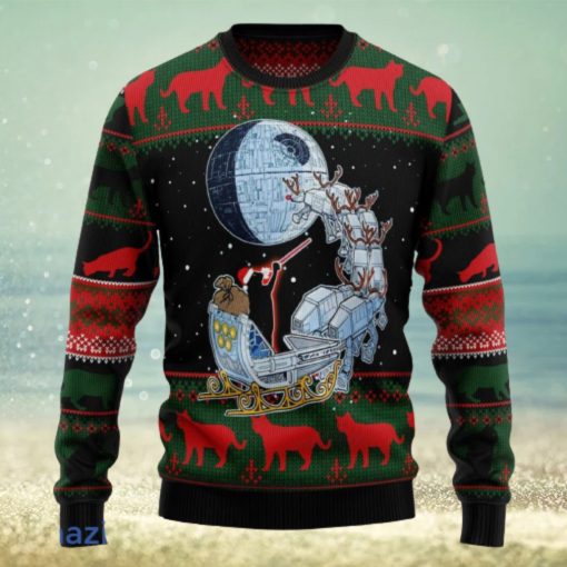 Black Cat Sleigh To Death Star Knitting Pattern Christmas 3D Sweater