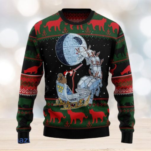 Black Cat Sleigh To Death Star Knitting Pattern Christmas 3D Sweater