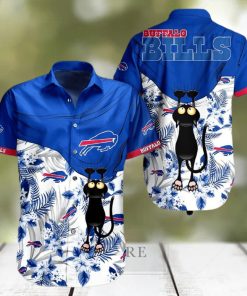 Black Cat Tropical Flowers Buffalo Bills Hawaiian Shirt