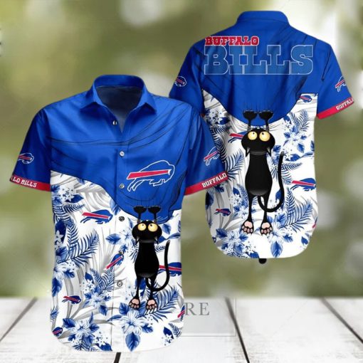 Black Cat Tropical Flowers Buffalo Bills Hawaiian Shirt