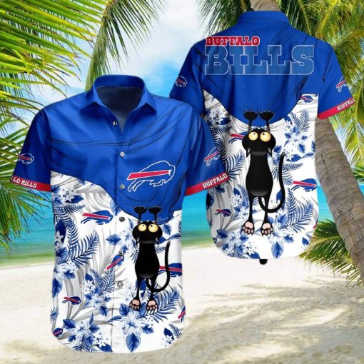 Black Cat Tropical Flowers Buffalo Bills Hawaiian Shirt