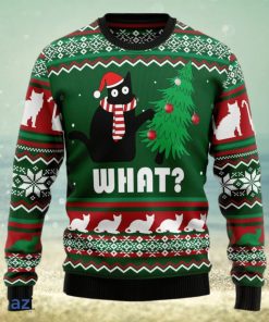 Black Cat What Christmas Tree Knitting Pattern Christmas 3D Sweater Gift For Christmas Matching Family Shirts For Christmas