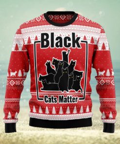 Black Cats Matter Knitting Pattern Red Christmas 3D Sweater