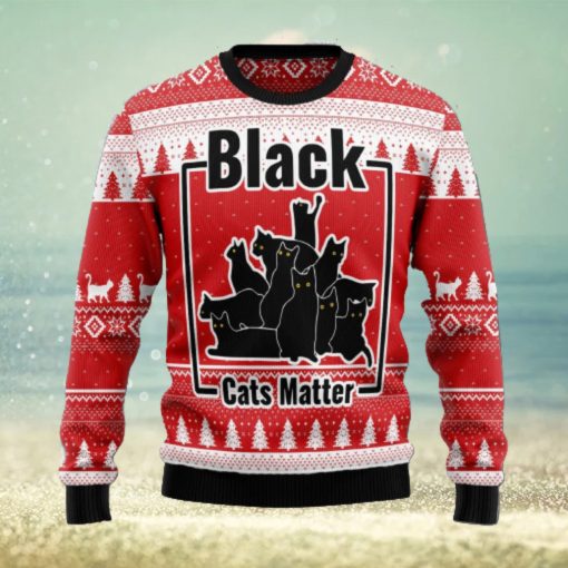 Black Cats Matter Knitting Pattern Red Christmas 3D Sweater