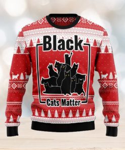 Black Cats Matter Knitting Pattern Red Christmas 3D Sweater