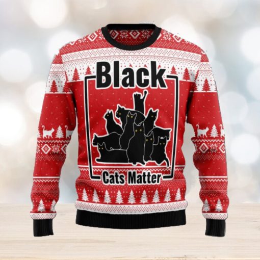 Black Cats Matter Knitting Pattern Red Christmas 3D Sweater