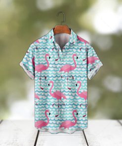 Blue Flamingos Printed Shirt Men Summer Beach Short Sleeve Casual Breathable Hawaiian Shirt