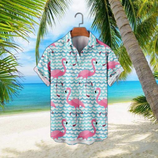 Blue Flamingos Printed Shirt Men Summer Beach Short Sleeve Casual Breathable Hawaiian Shirt