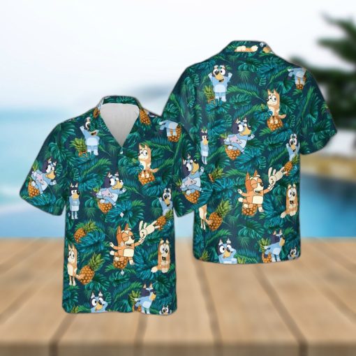 Bluey Hawaiian Shirt Palm Leaves Pattern Beach Lovers Gift