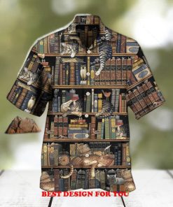 Book And Cat Vintage Gift Print Over 3D Hawaiian Shirt