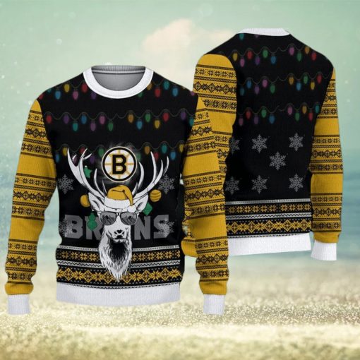 Boston Bruins Christmas Reindeer AOP Embroider Knitted Sweater Gift For Chirstmas