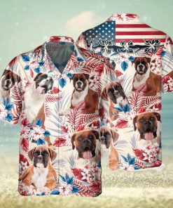 Boxer Dog United States Flag Hawaiian Flowers All Over Printed 3D Hawaiian Shirt