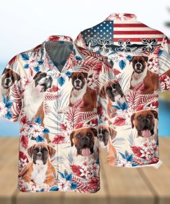 Boxer Dog United States Flag Hawaiian Flowers All Over Printed 3D Hawaiian Shirt