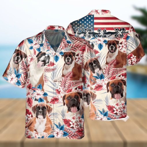 Boxer Dog United States Flag Hawaiian Flowers All Over Printed 3D Hawaiian Shirt