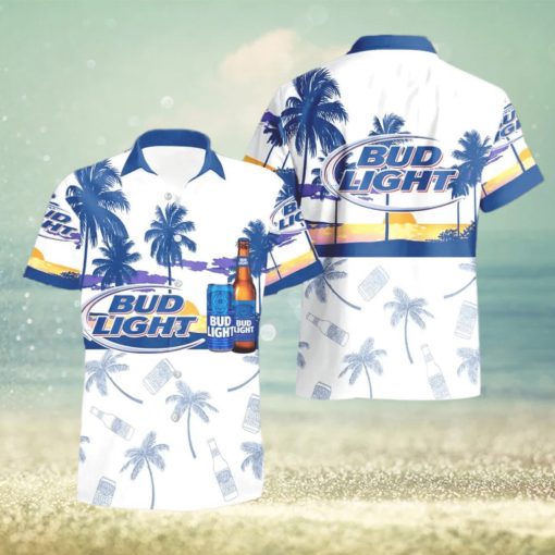 Bud Light Beer Tropical Palm Tree Hawaiian Shirt And Shorts For Beach Lovers